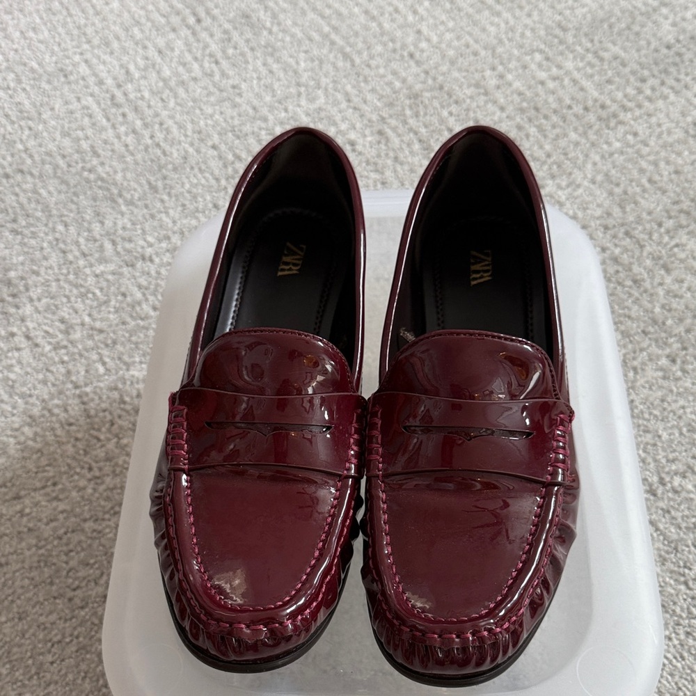 Zara Burgundy Patent Leather Loafers